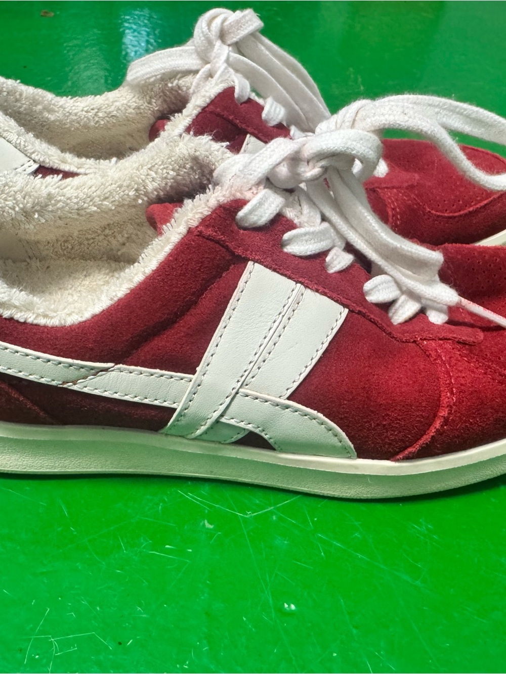 Tory Burch Red Suede Lace-Up Sneakers with White Stripe